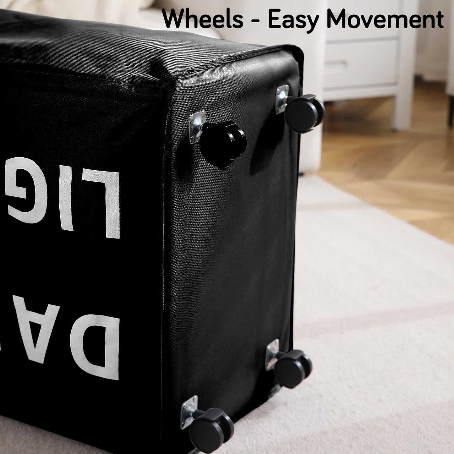 Large Laundry Basket Foldable Hamper With Wheels, Black