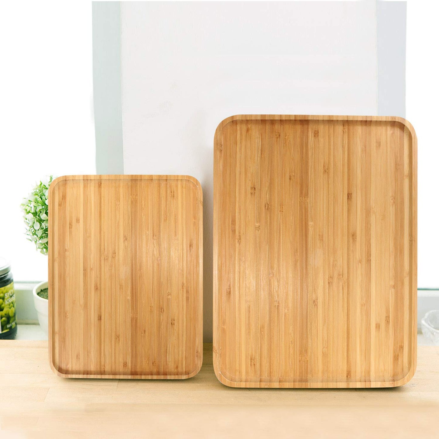 Wooden Bamboo Serving Tray Set of 2