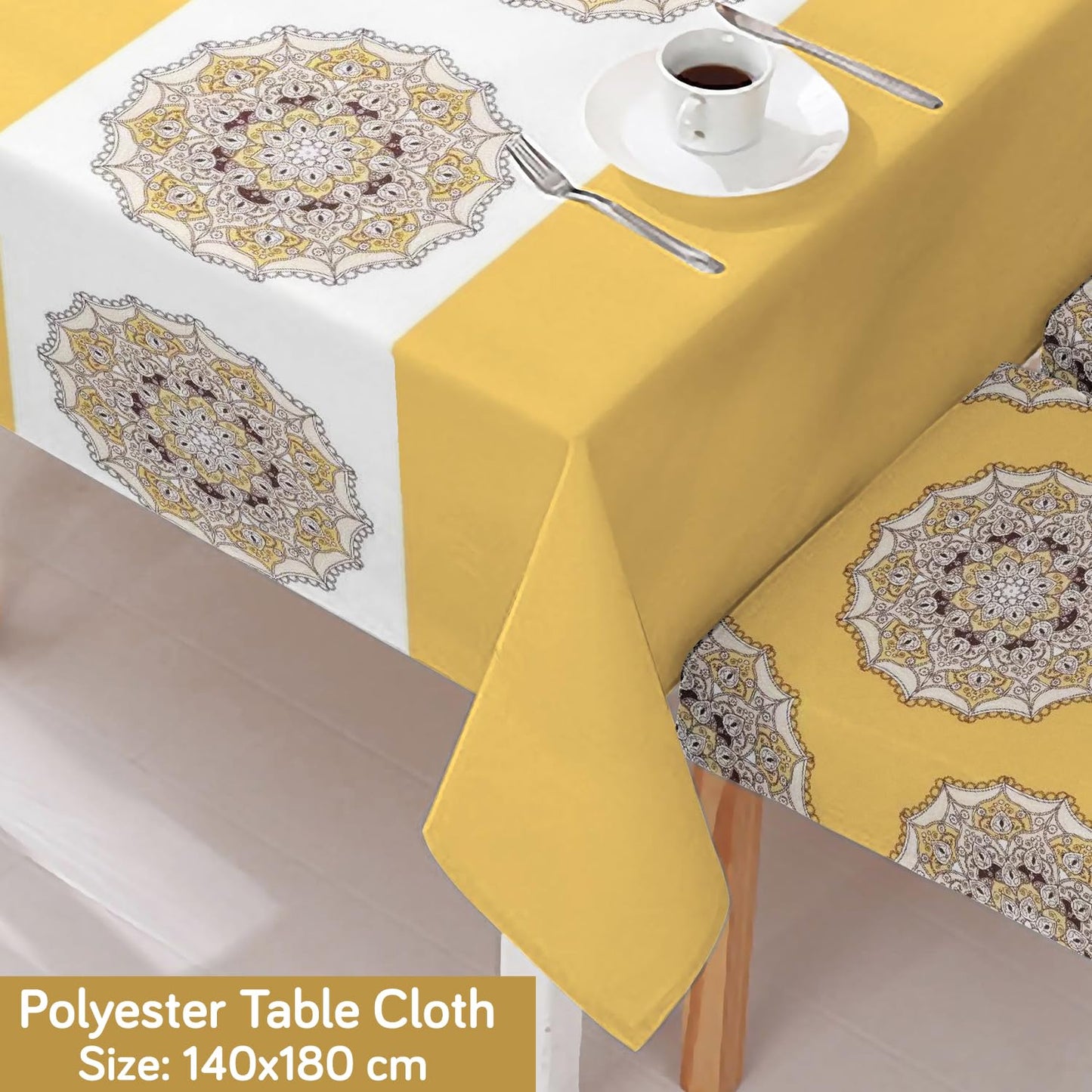 Yellow Printed Dining Table Cover with Chair Covers | 4/6 Seater