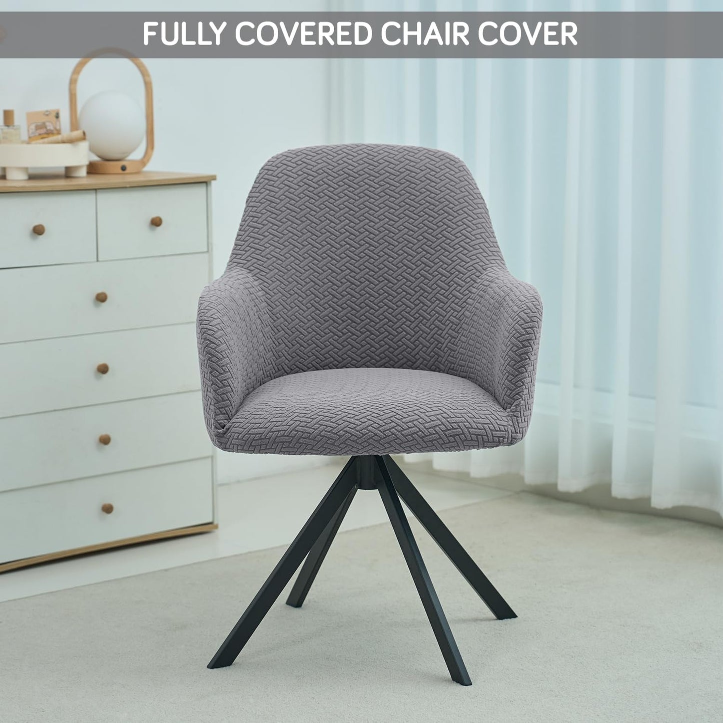 Premium Jacquard Fully Covered Cover for Swivel Dining Chair with Arms, Grey