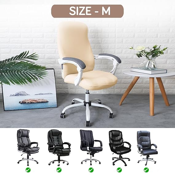 HOKIPO 140gsm Stretchable Office Chair Cover, Beige - Medium / Large