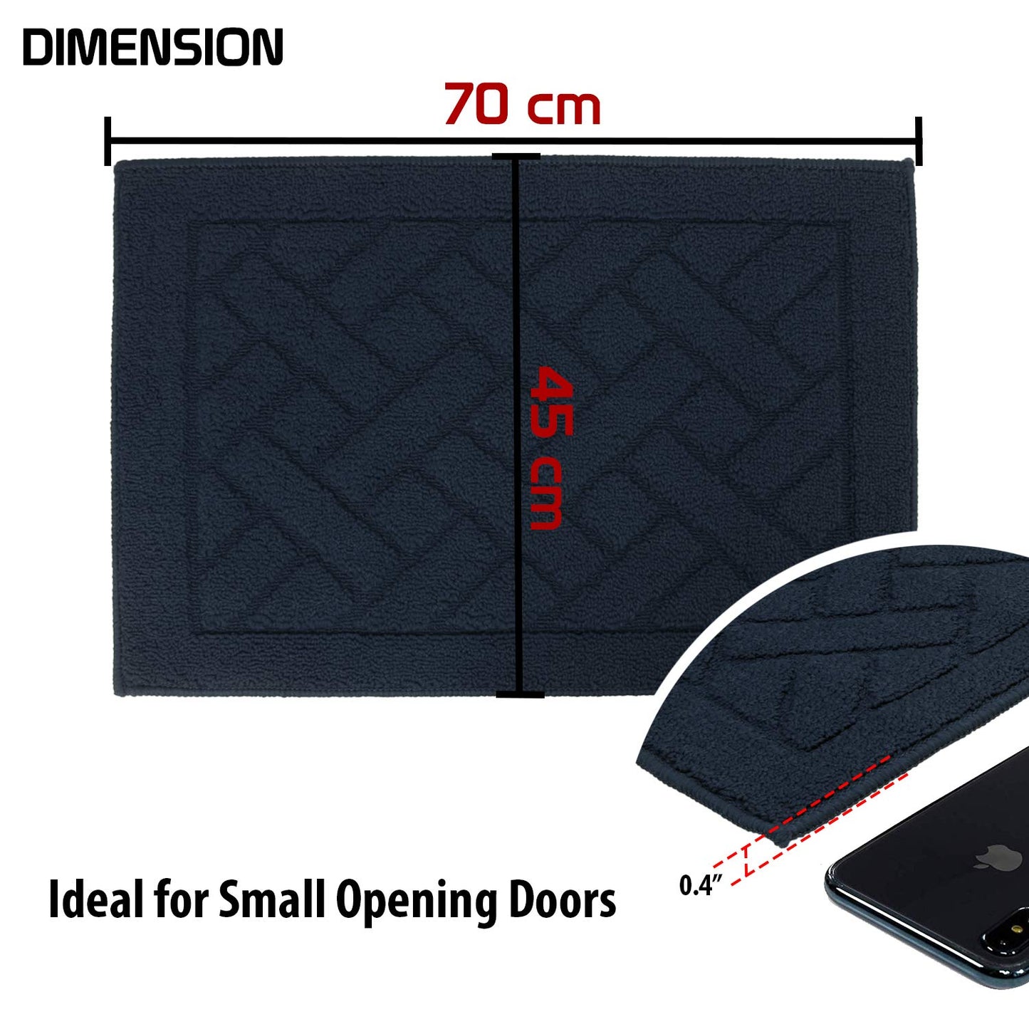 Front Door Inside and Outside Dirt Trapper Mat Polypropylene Fiber Anti-Slip Rubber Back Machine Washable Mat, Rectangular - 45 x 70 cm, Blue