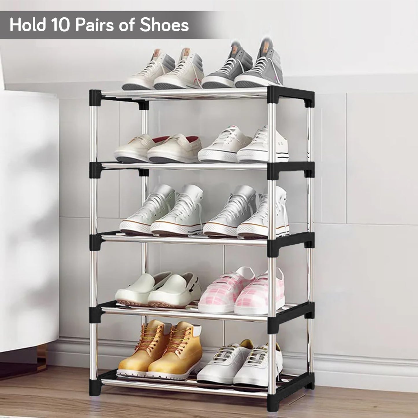 3/5 Layer Metal Shoe Rack for Home Outdoor Shoe Stand Organiser, Black