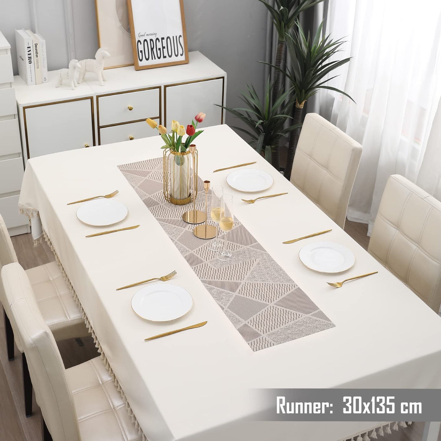 PVC Table Runner, Abstract Beige