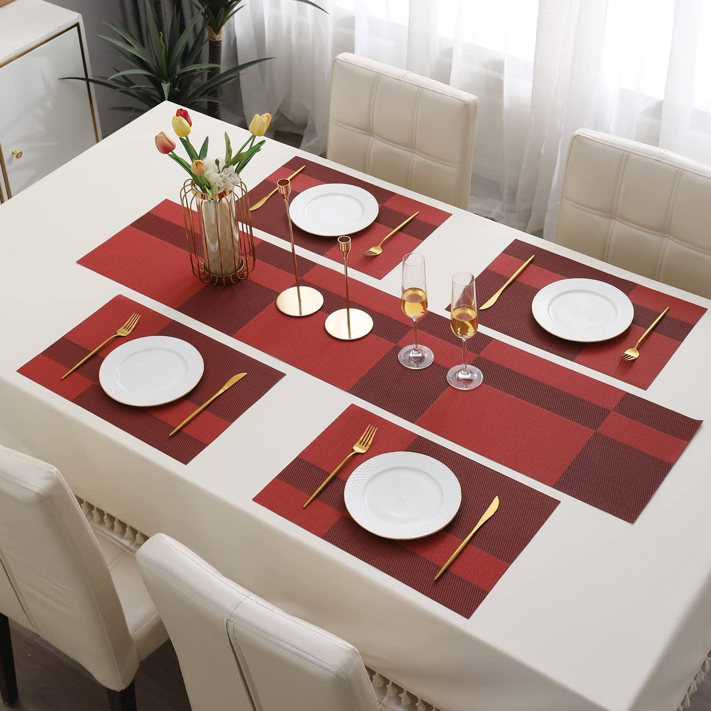 PVC Dining Table Mats, Ruby Red
