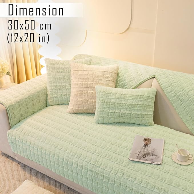 Premium Plush Anti Slip Sofa Cover Mat with 2 Armrest Cover and Cushion Cover, Green
