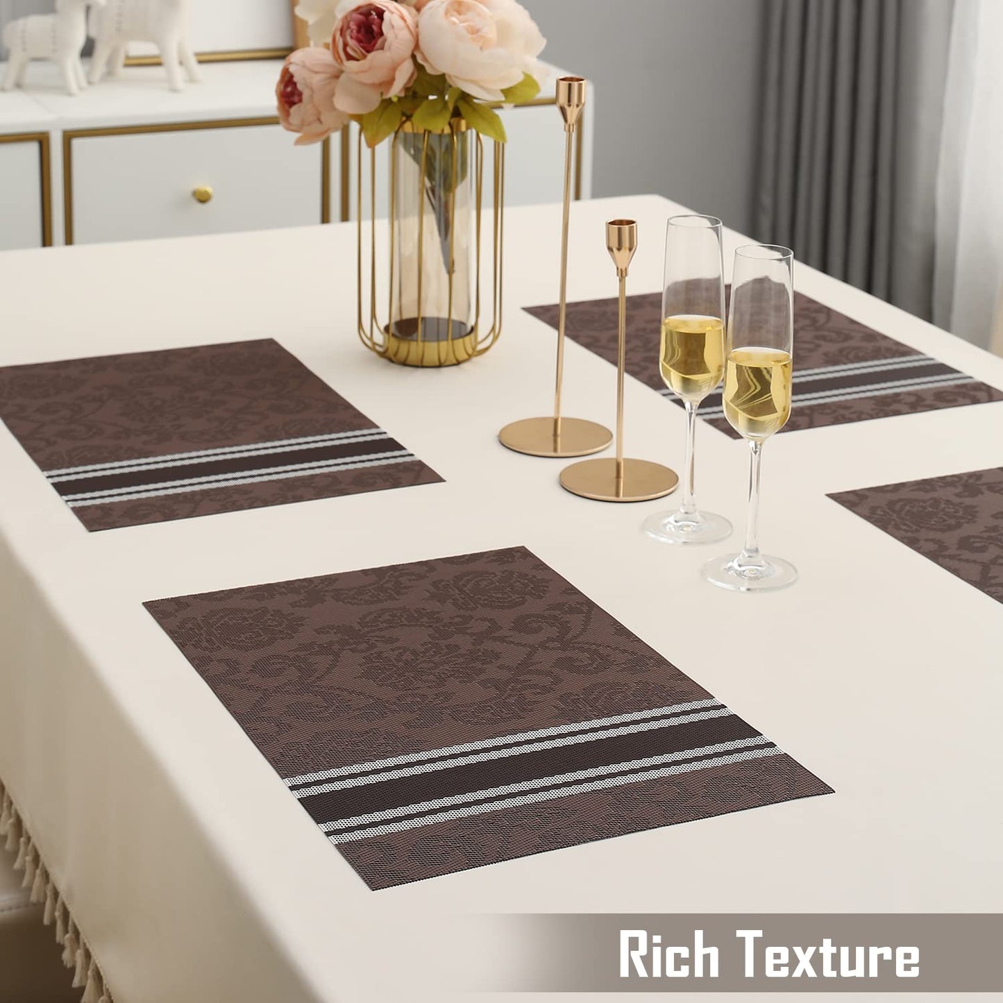 PVC Dining Table Mats, Damask Brown