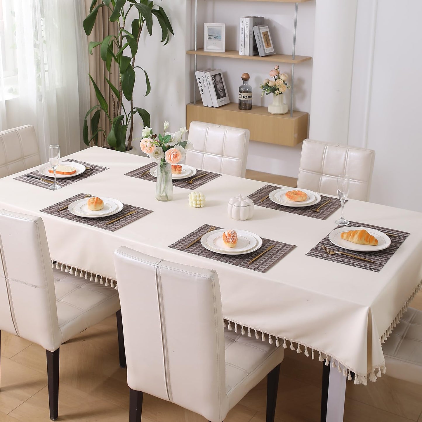 PVC Dining Table Mats and Runner Set of 4/6, Coffee Brown Rhombus