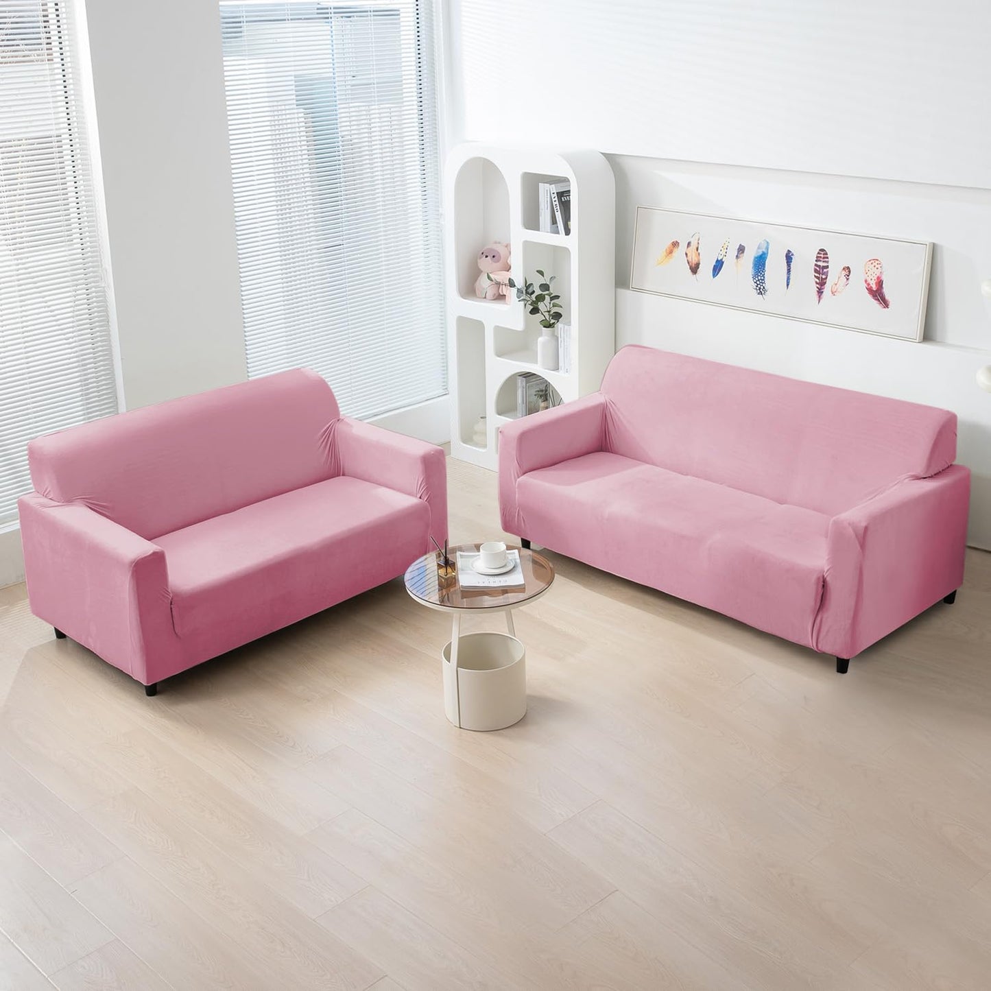 Pink premium elastic stretchable velvet sofa cover for 3 2 seater sofa