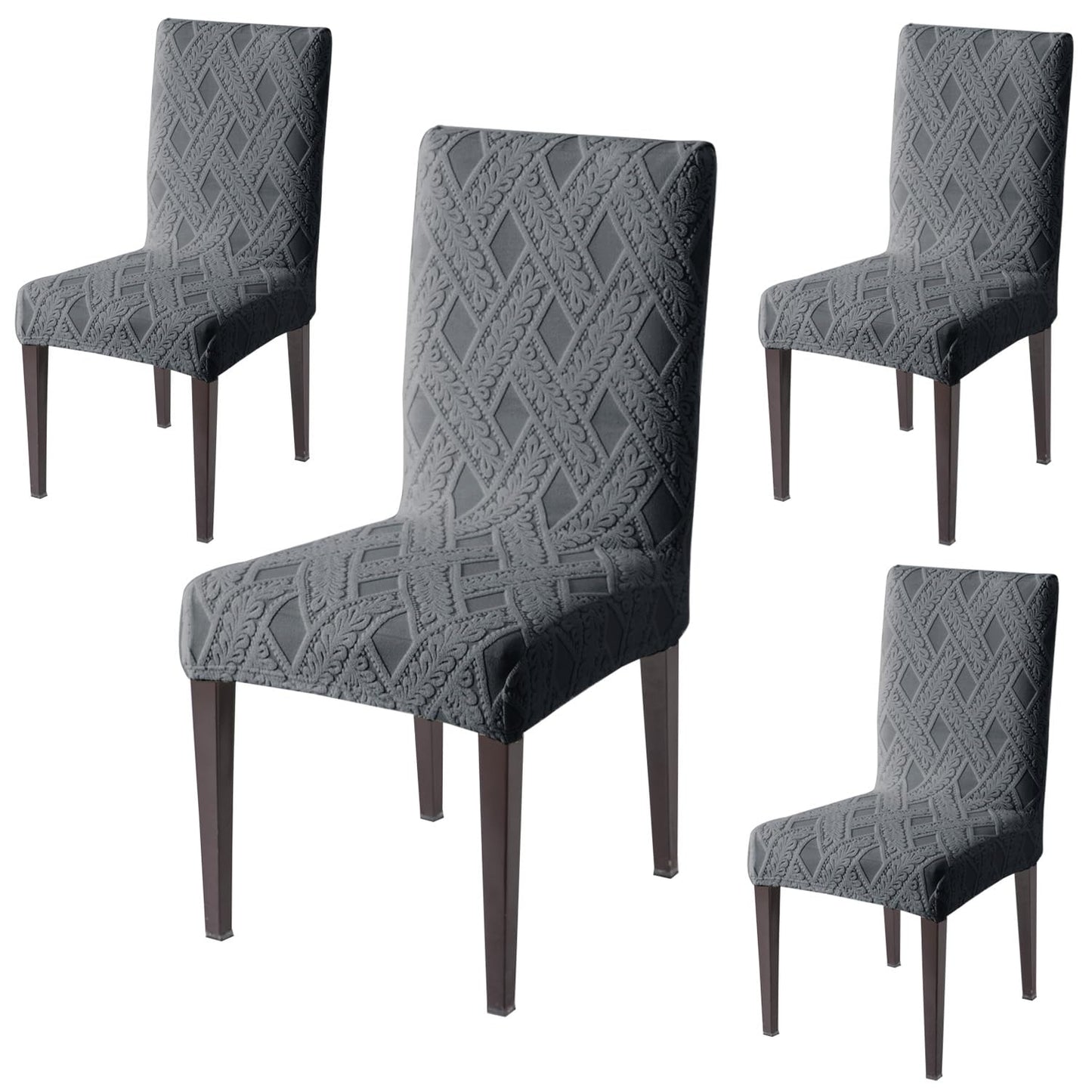 Chair Cover Set of 1/2/4/6, 190 GSM Jacquard, Dark Grey