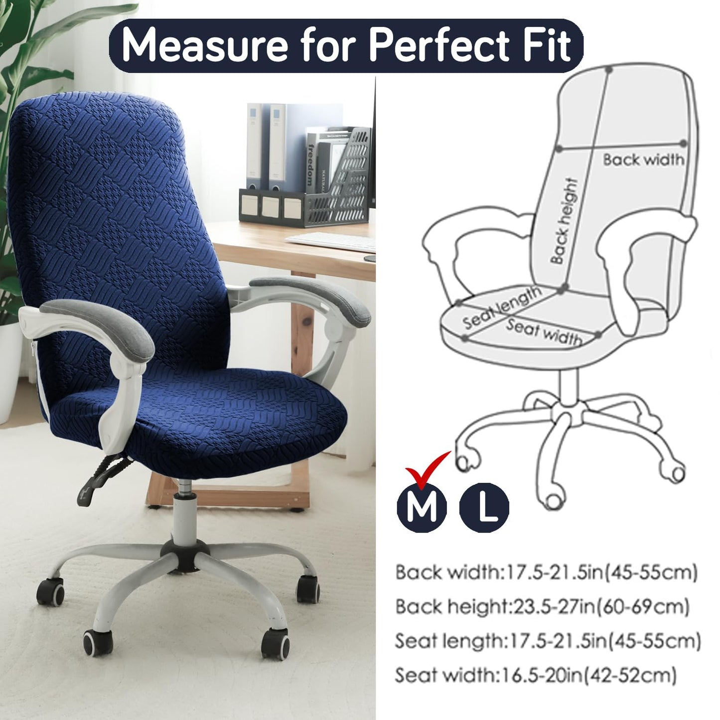 170GSM Stretchable Jacquard Office Chair Cover, Navy Blue