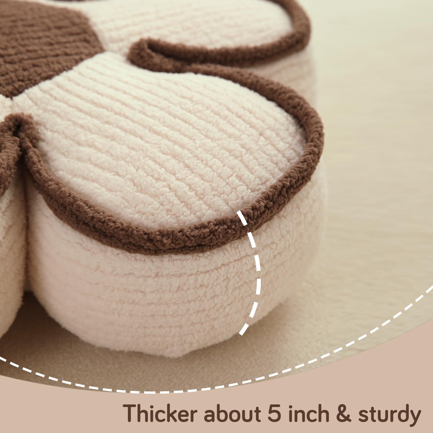 HOKIPO Plush Cotton Flower Cushion | Decorative Throw Pillow for Bed & Sofa - Soft Beige