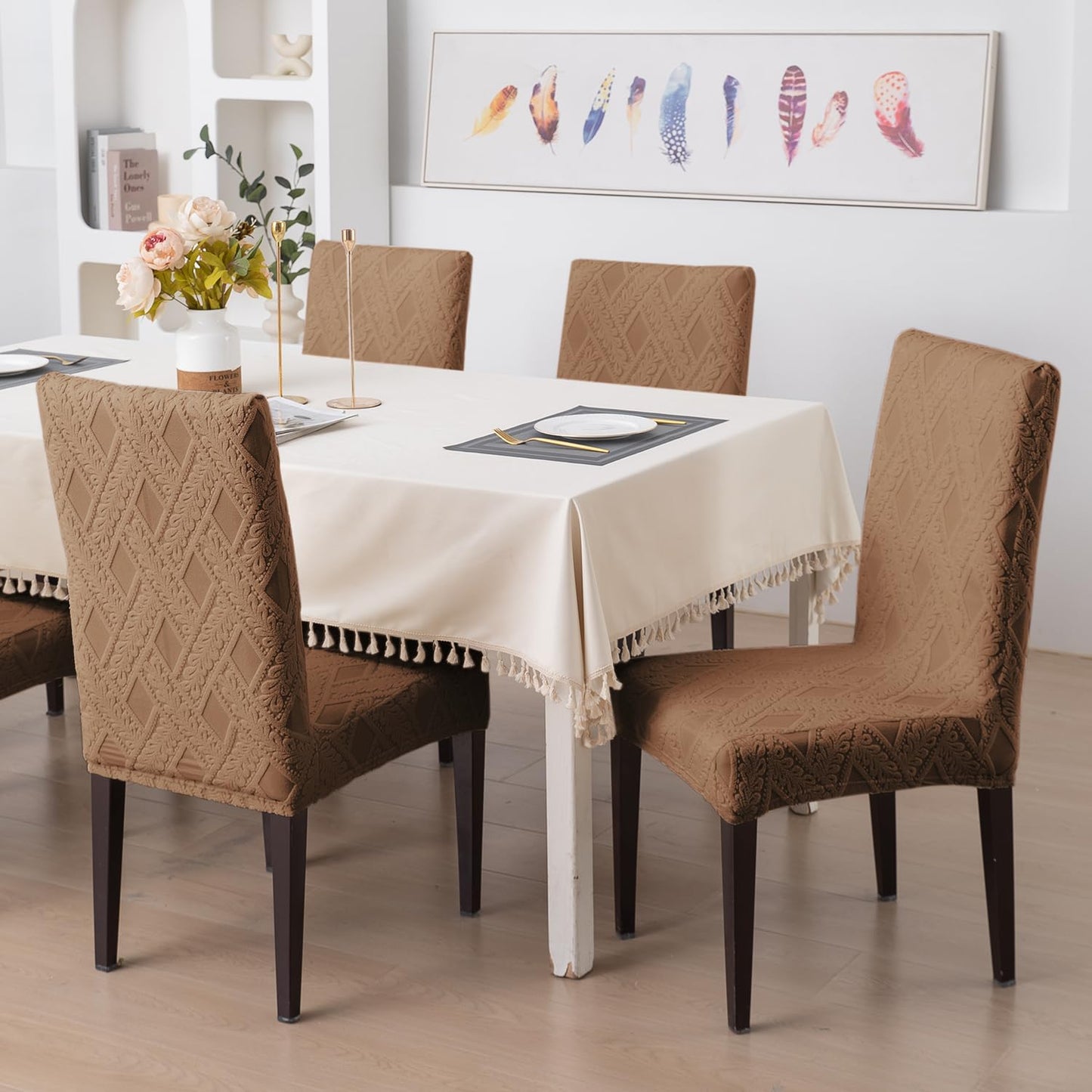 Chair Cover Set of 1/2/4/6, 190 GSM Jacquard, Brown