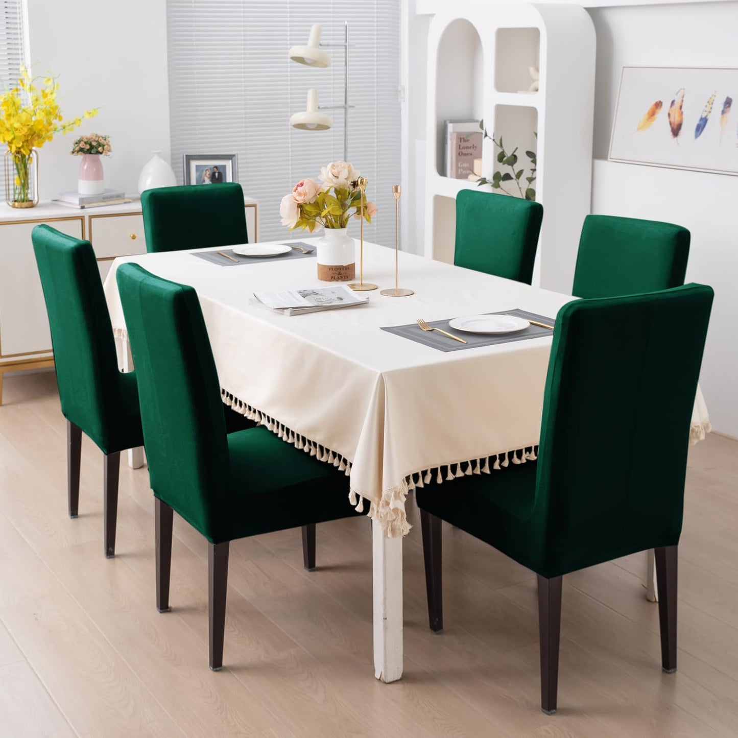 Elastic Stretchable Premium Velvet Dining Chair Cover, Hunter Green