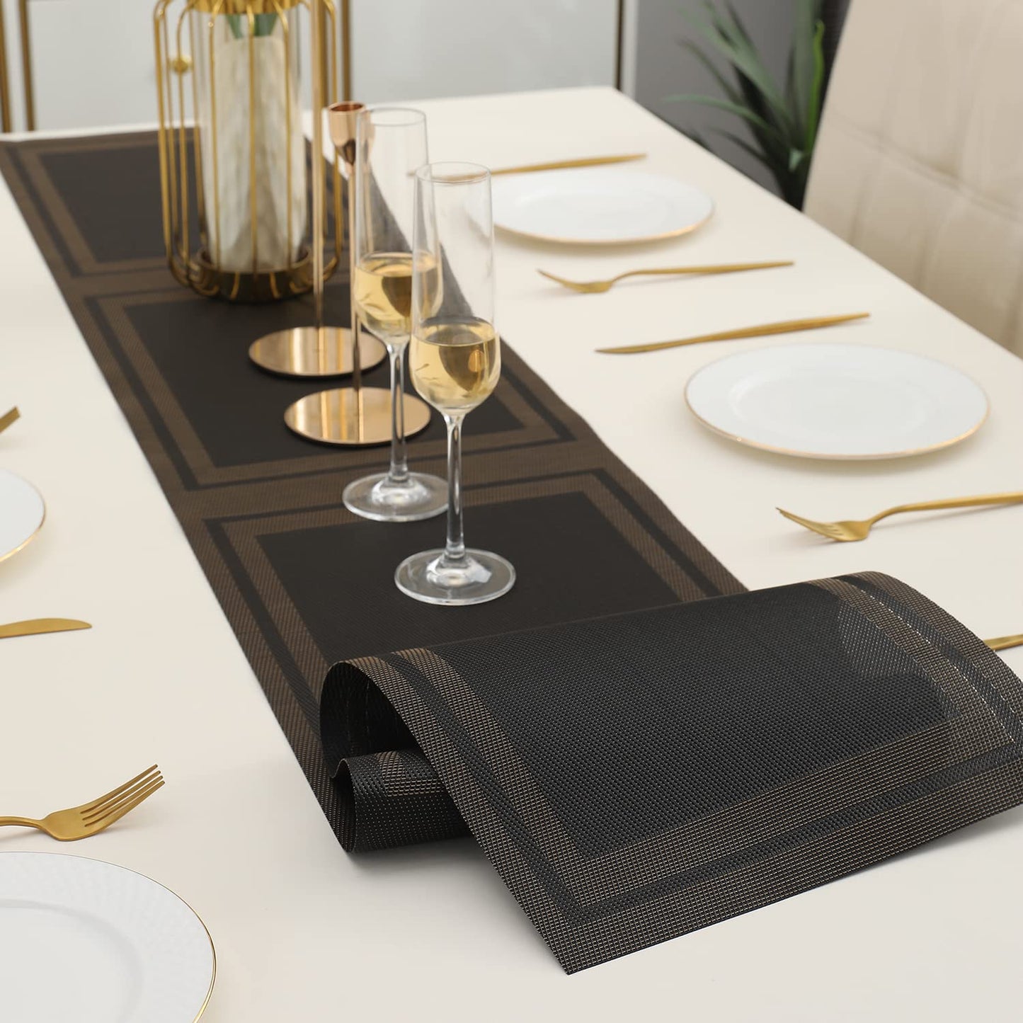 PVC Table Runner for Dinner and Coffee Table, Charcoal Black