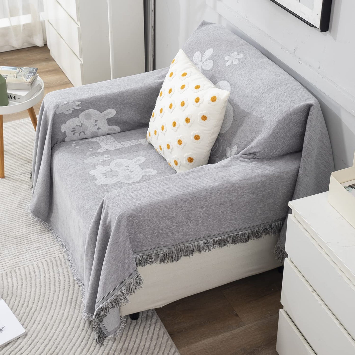 Thick, Soft and Pet Friendly Chenille Sofa Cover Throw, Grey Nature