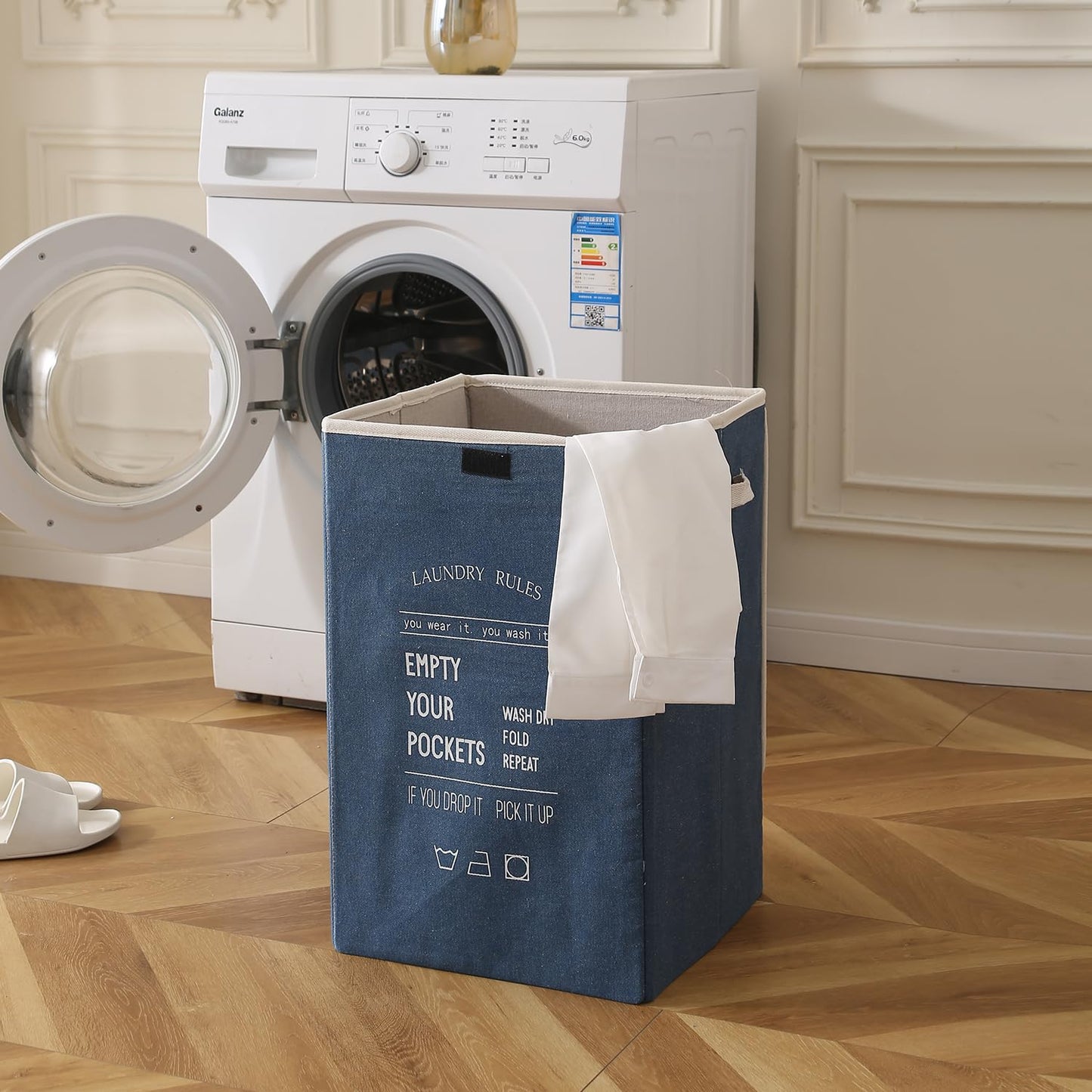 Foldable Laundry Basket for Clothes with Lid, Denim