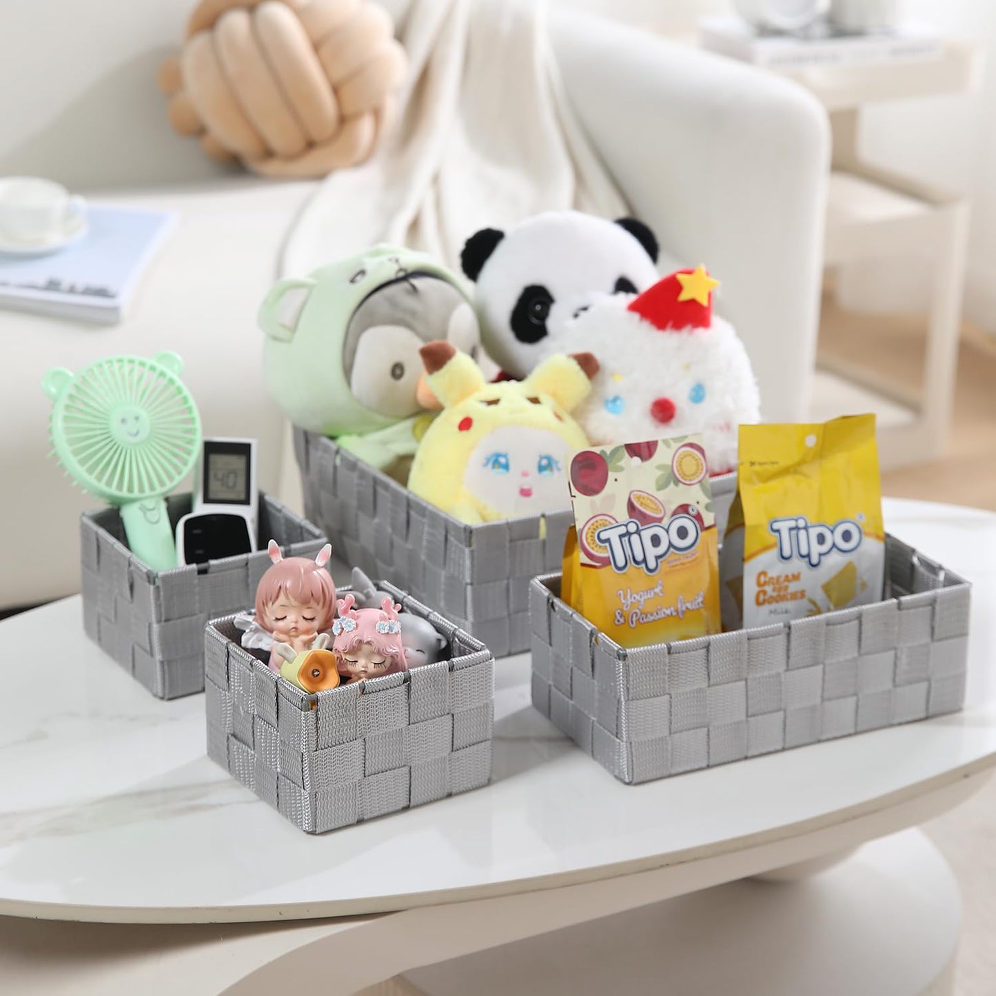 Nylon Storage Basket Desk Organizer, Grey