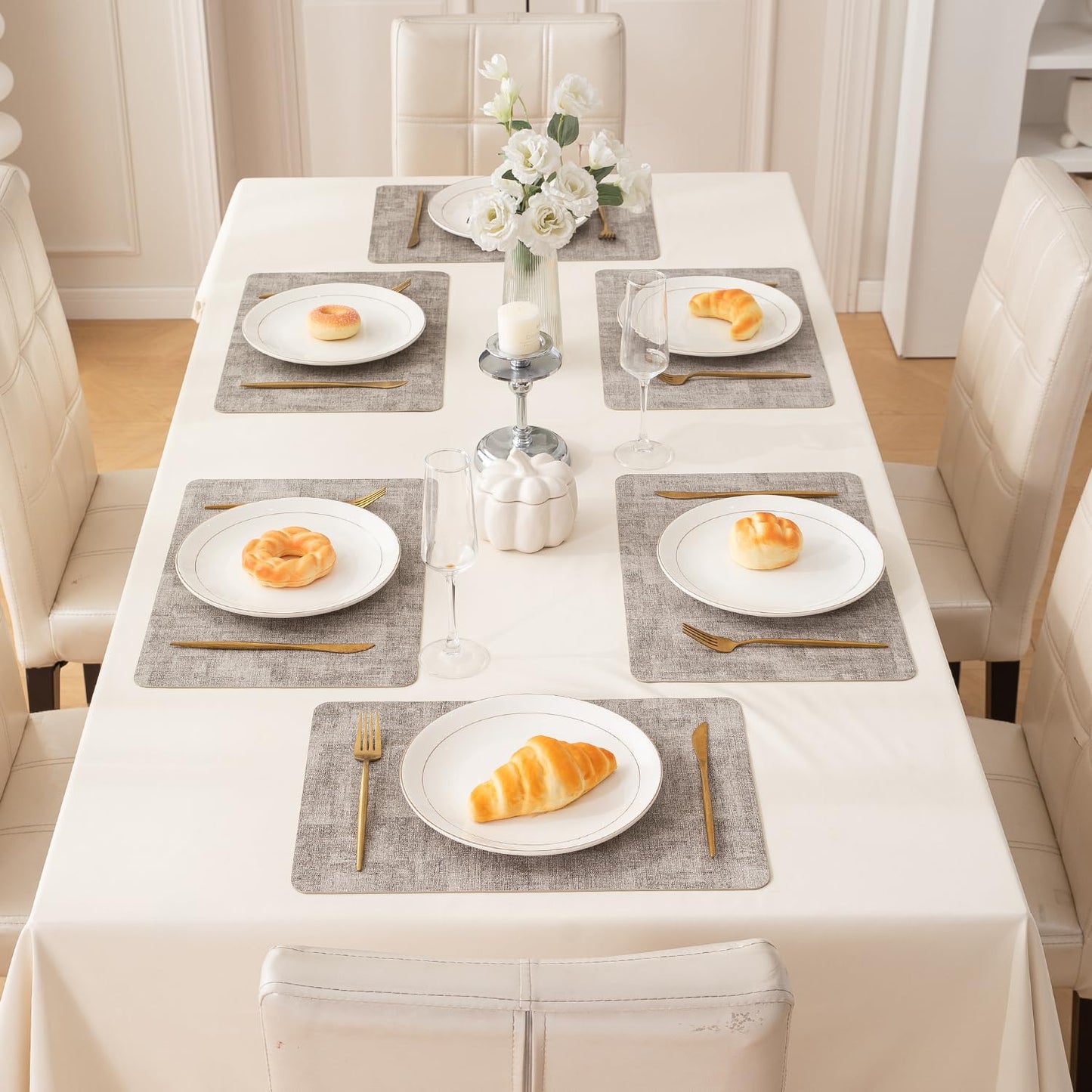 Premium Faux Leather Dining Table Mats, Light Brown