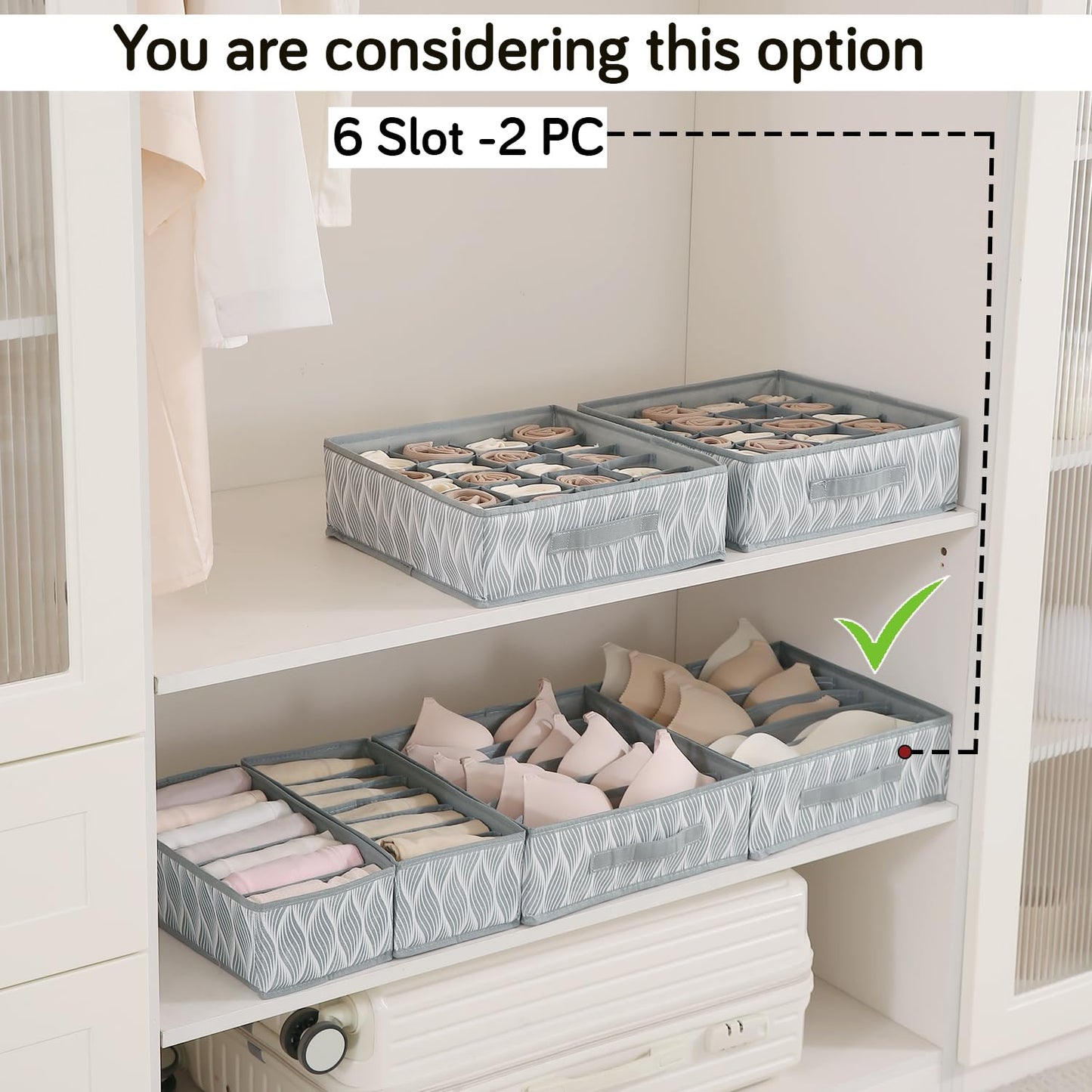 Lingerie Organizer for Women – Bra Organizer for Wardrobe & Drawers | Foldable Innerwear Organiser for Bras, Camisoles | Non-Woven Fabric, Grey leaves