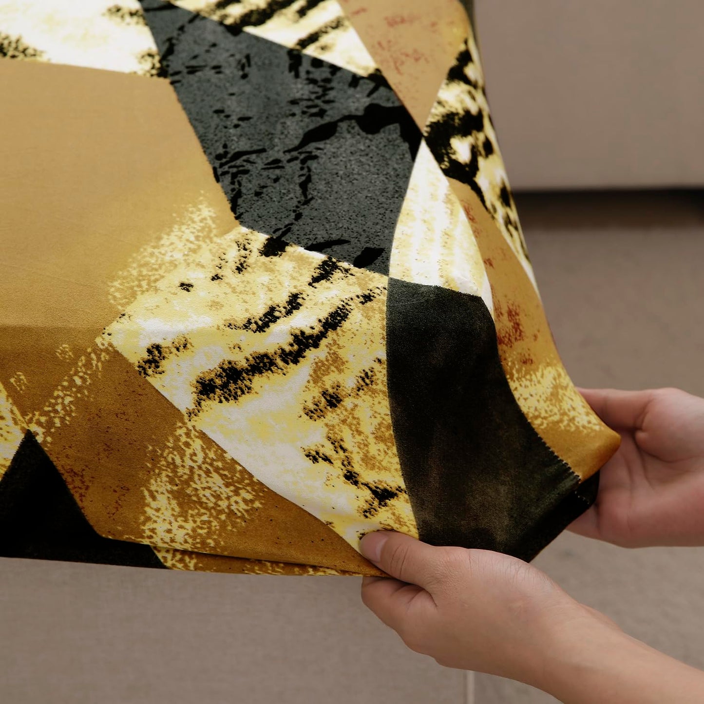 140 GSM Stretchable Printed Elastic Sofa Cushion Seat Cover for 1 /2 /3 Seaters / Pieces for Sofa, Wine Abstract Geometry