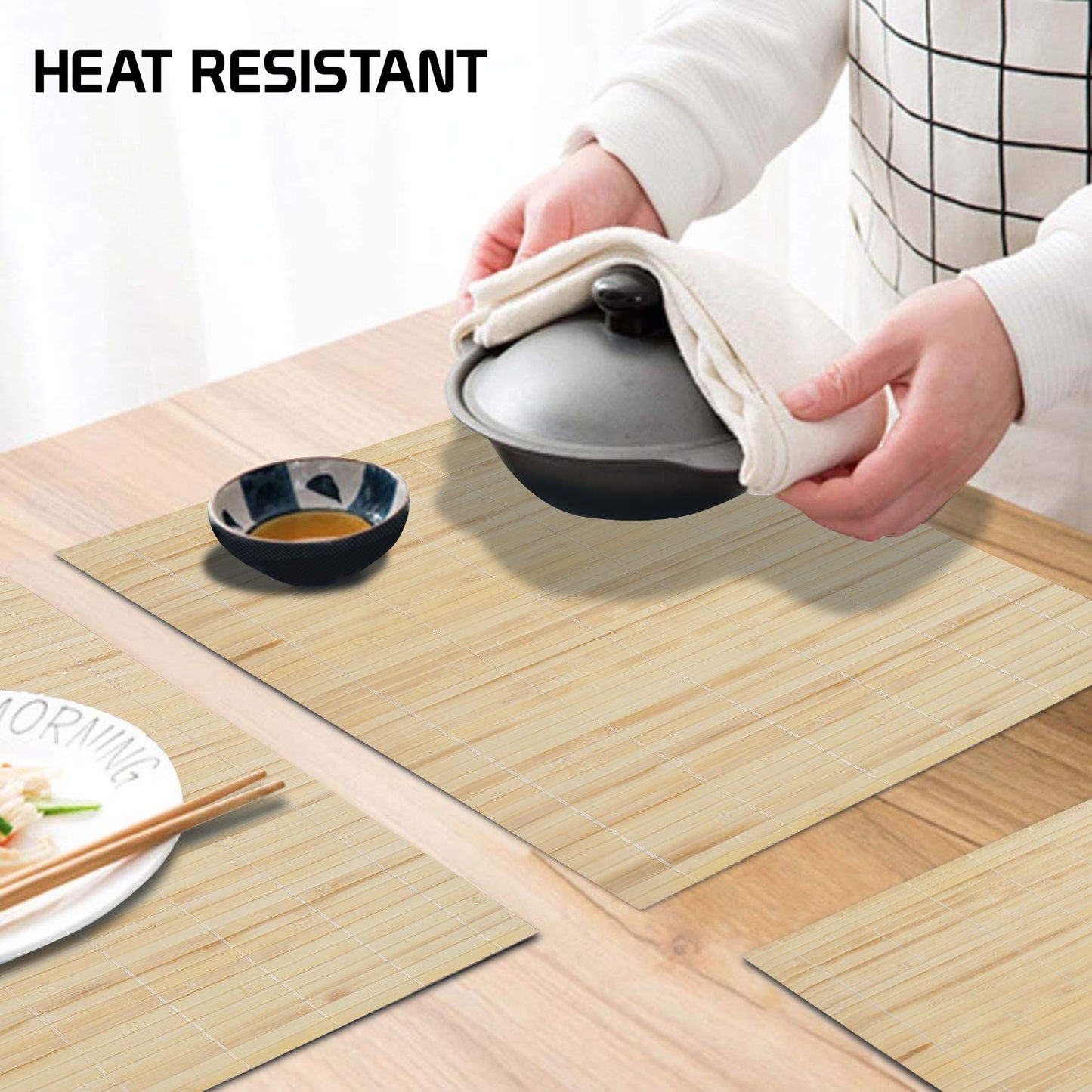 Reversible Bamboo Table Mats for Dining Table, Set of 4 Placemats, 45x30 cm