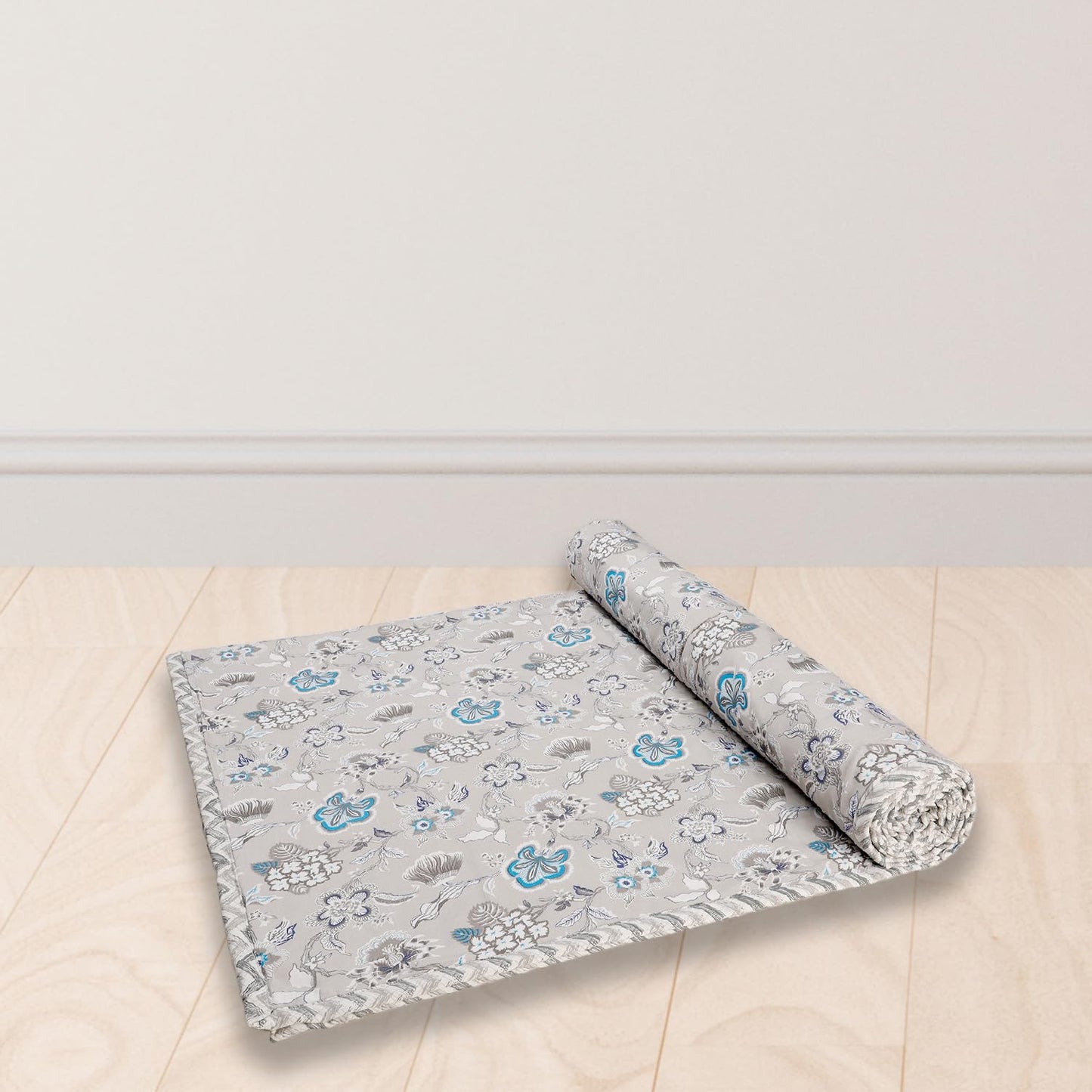 Reversible Cotton Dohar AC Blanket, Pink Grey Clematis