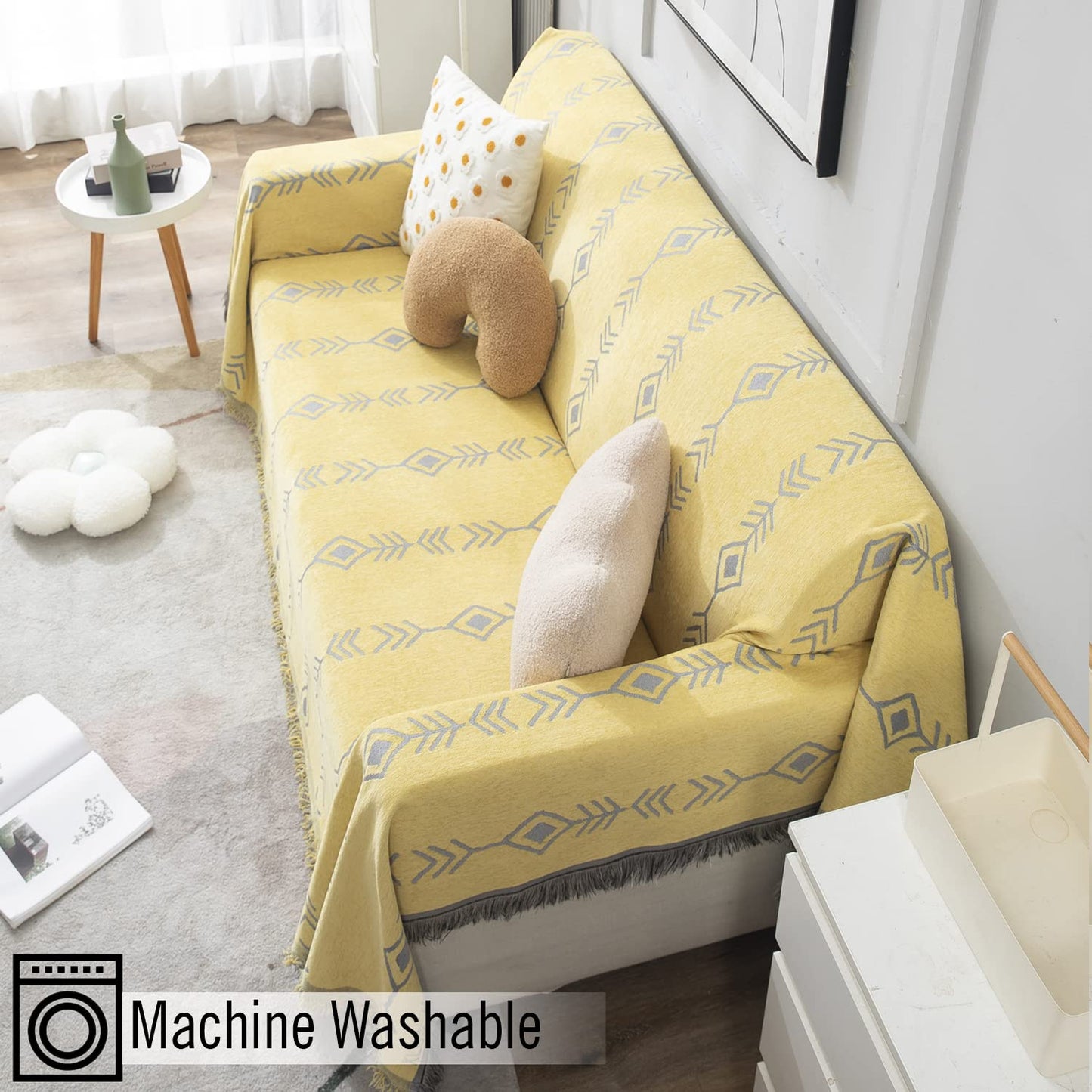 Yellow Aztec, Thick, Soft and Pet Friendly Chenille Sofa Cover Throw