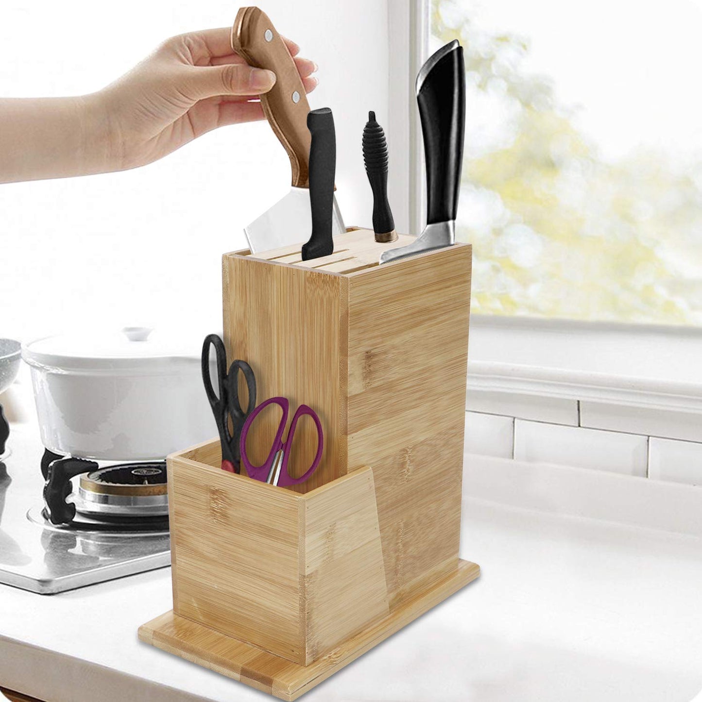 Wooden Knife Holder for Kitchen, Knives Holder Stand with 5 Slots
