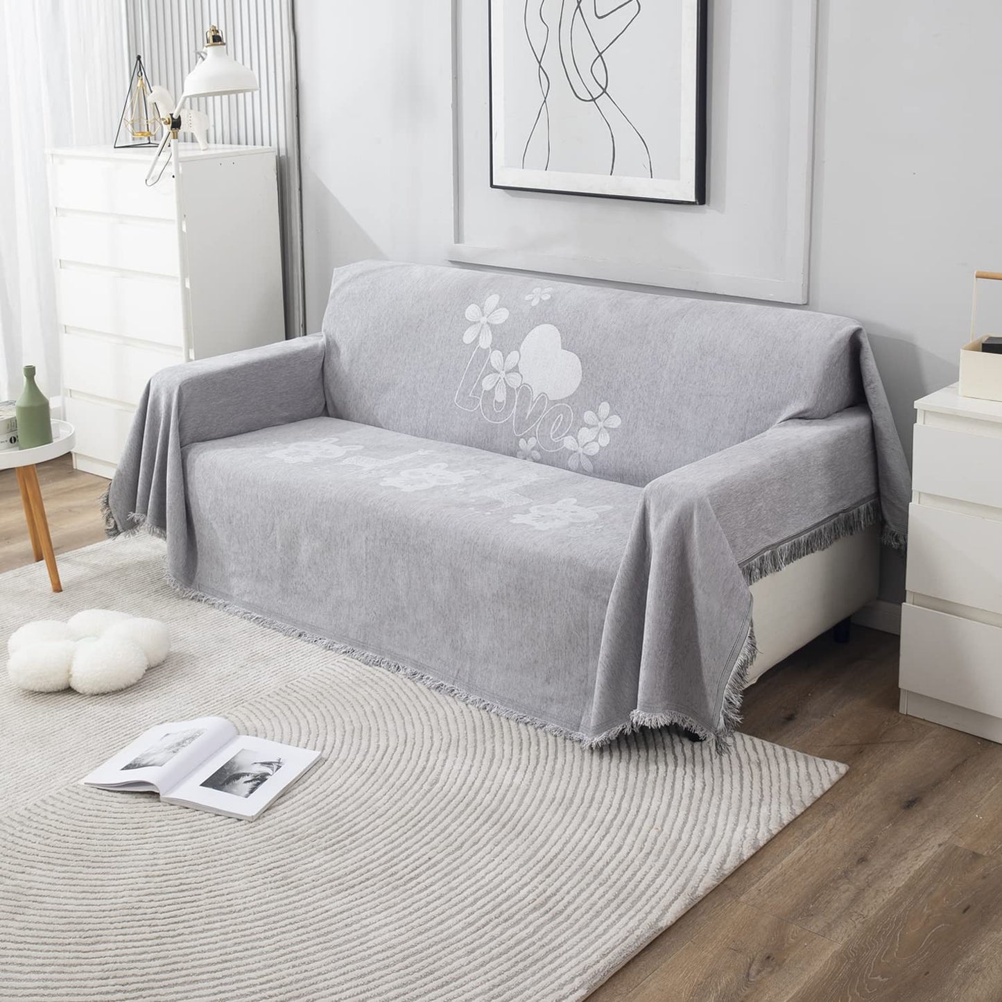 Thick, Soft and Pet Friendly Chenille Sofa Cover Throw, Grey Nature