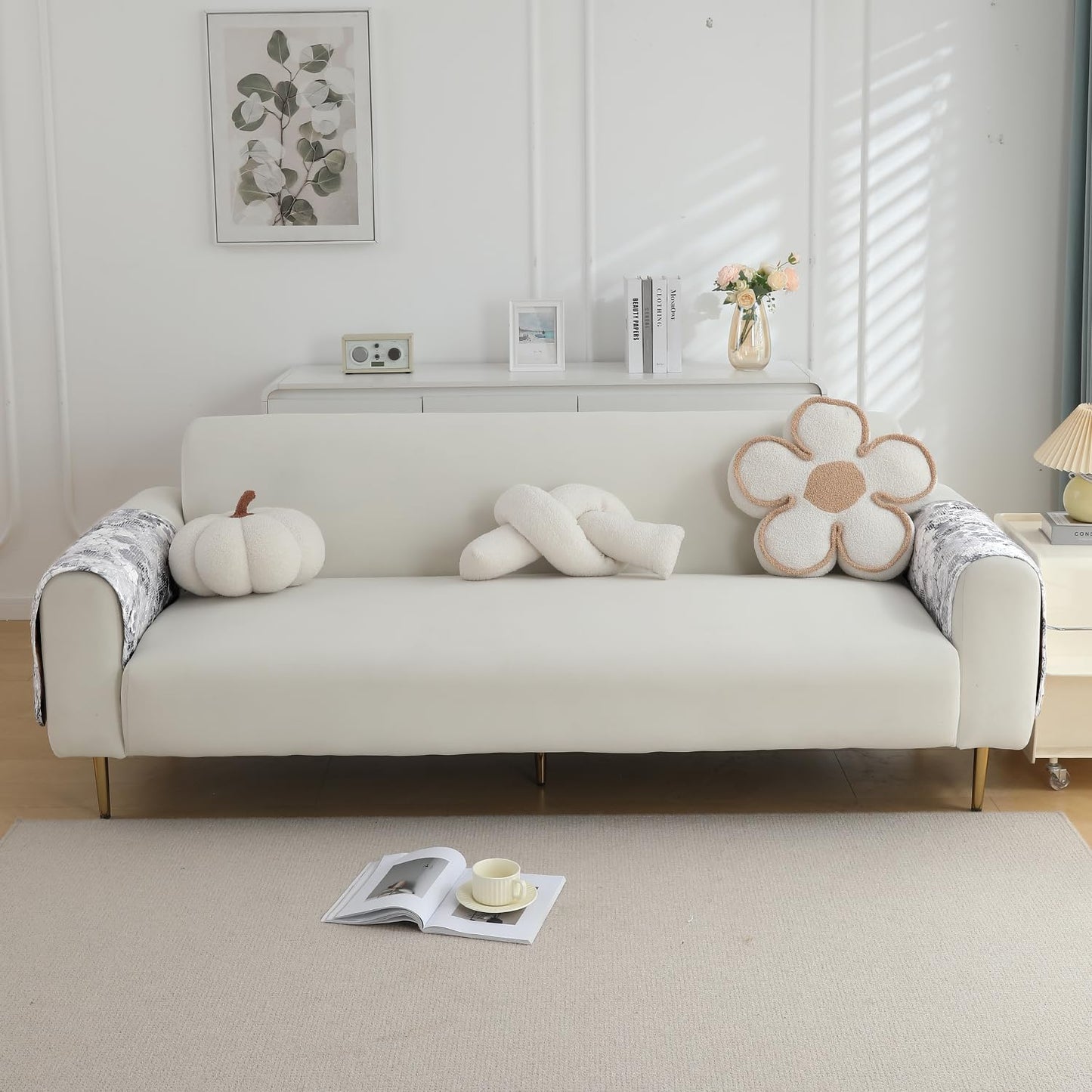 Quilted, Waterproof and Anti-Slip Sofa Cover Mat, Abstract Pale Grey