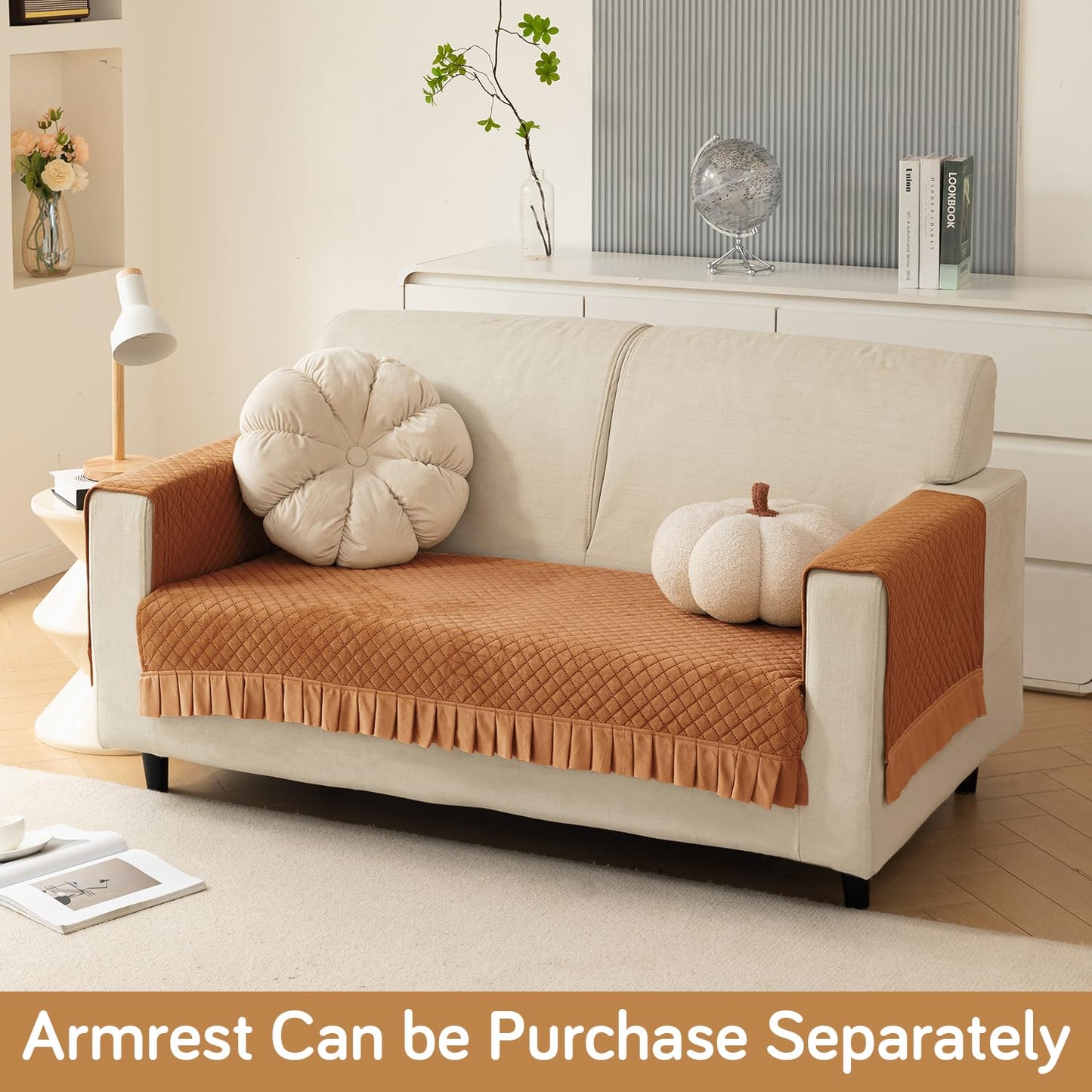 Holland Velvet Sofa Cover Seat Mat with Frill for 1/2/3 - Seater, Copper