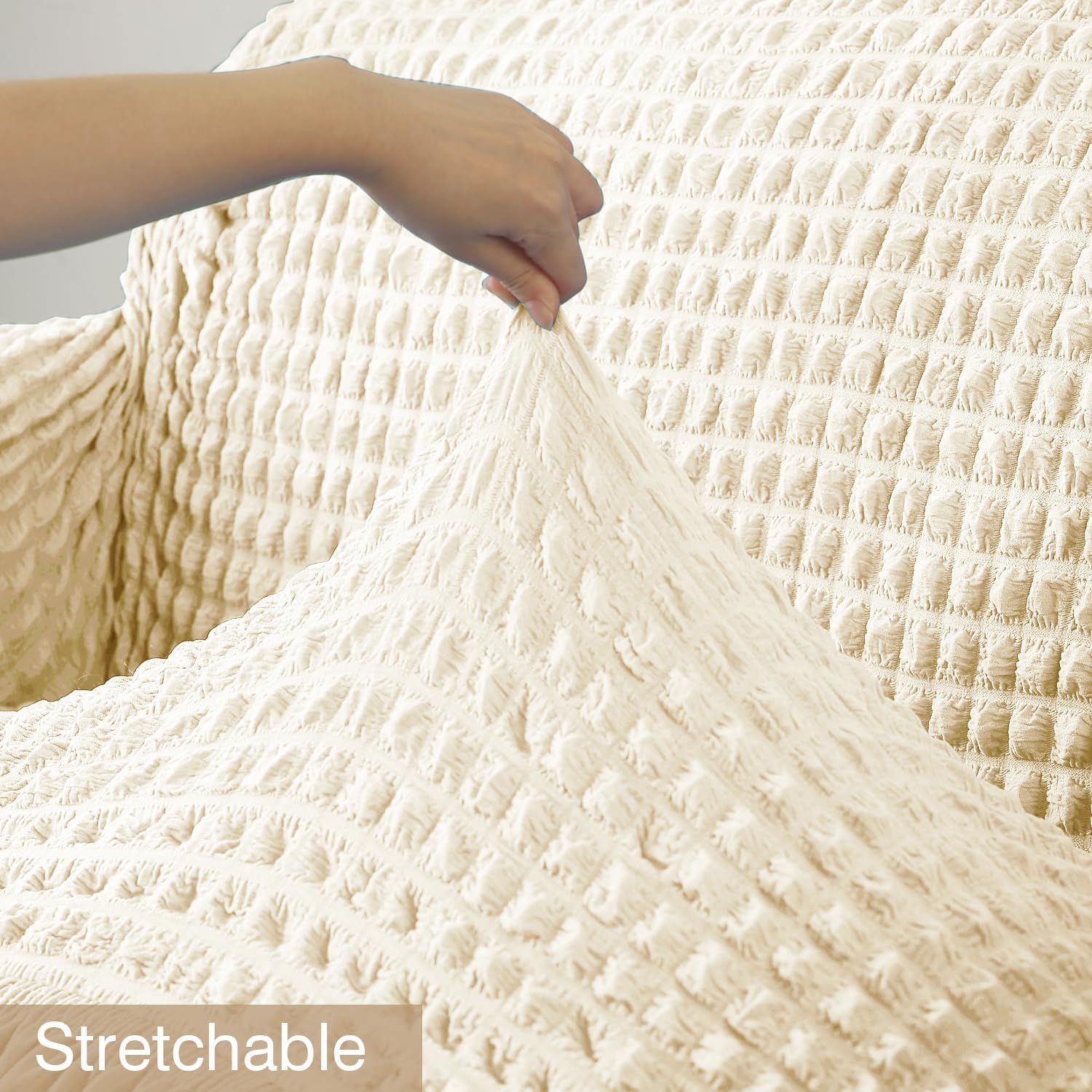 Cream Elastic stretchable Turkish Bubble frill sofa cover set