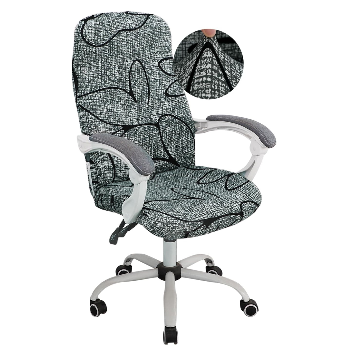 Intense Grey Abstract Floral Print Elastic Stretchable Office Rolling Boss chair covers | Hokipo