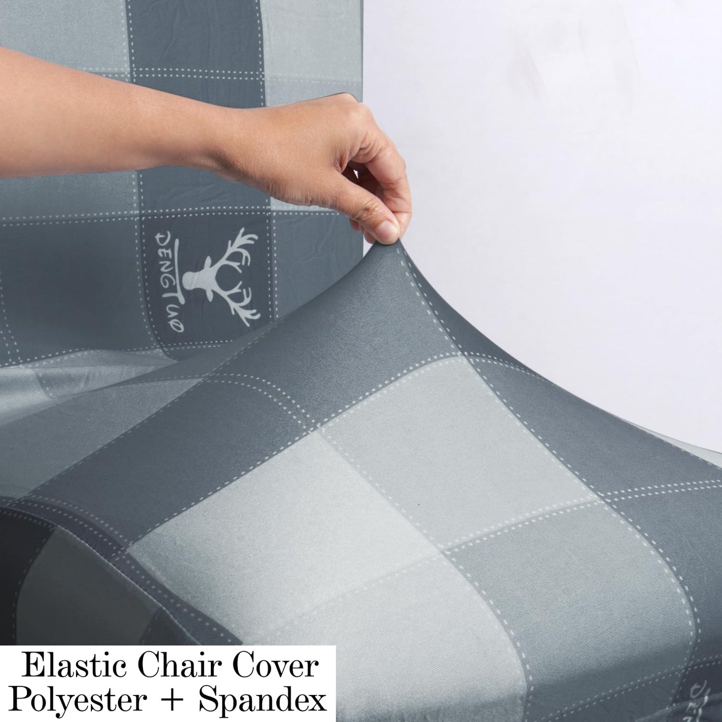 Polyester Dining Chair Covers Set of 4/6 with Matching Tablecloth, Checks Grey