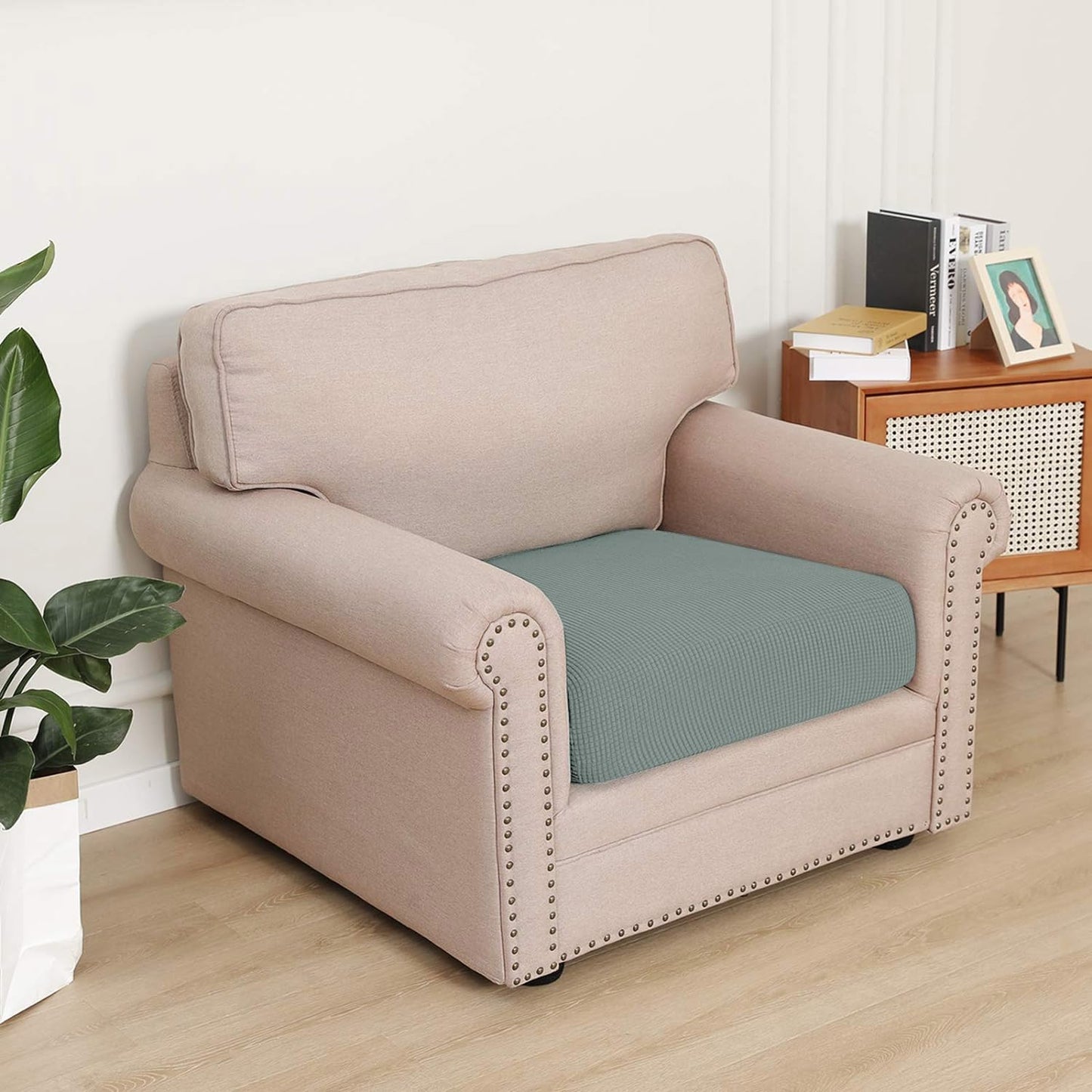 Stretchable Thick Jacquard Textured Seat Cushion Cover for 1/2/3 Seaters / Pieces for Sofa, Green