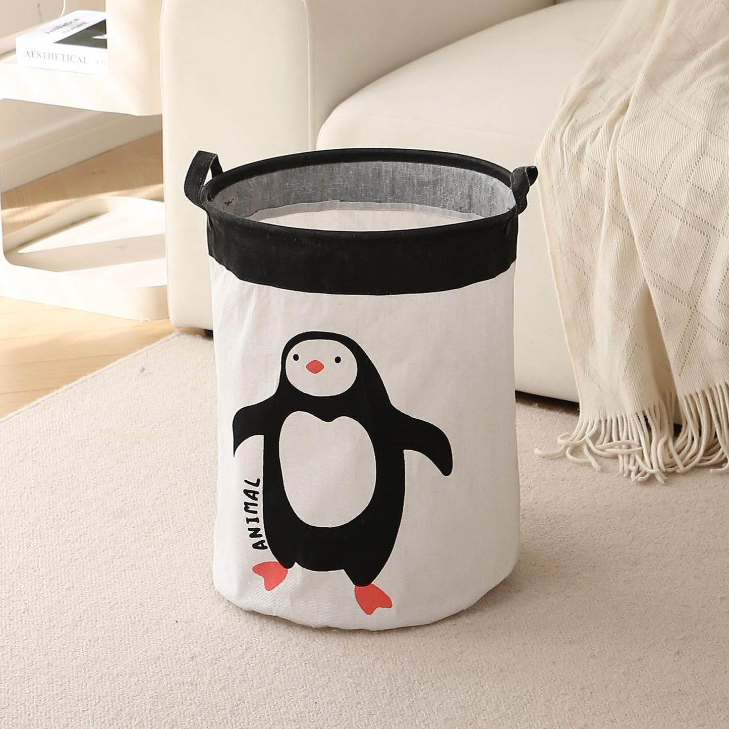 Kids Laundry Basket for Clothes, Toy Storage Bag, Penguin