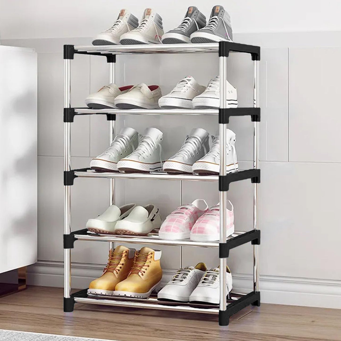 3/5 Layer Metal Shoe Rack for Home Outdoor Shoe Stand Organiser, Black