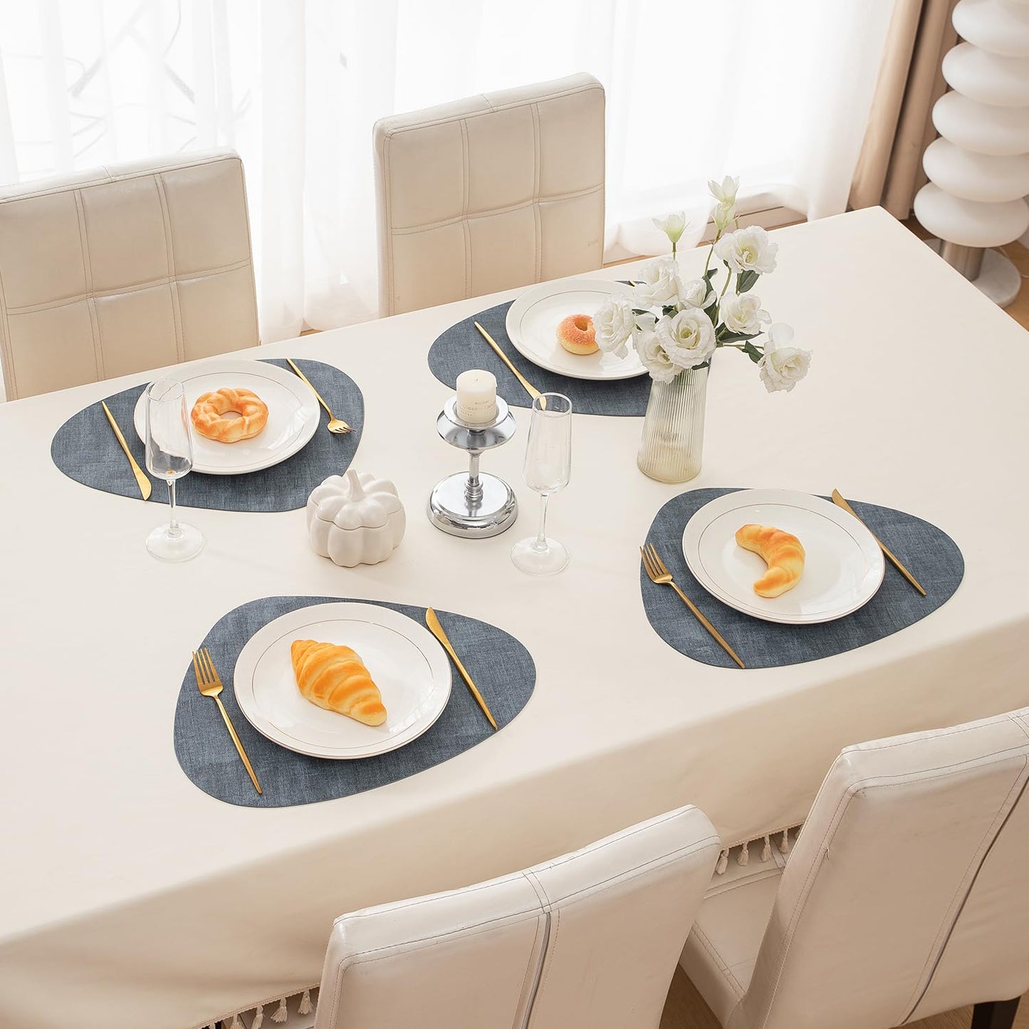 Premium Faux Leather Dining Table Mats, Blue