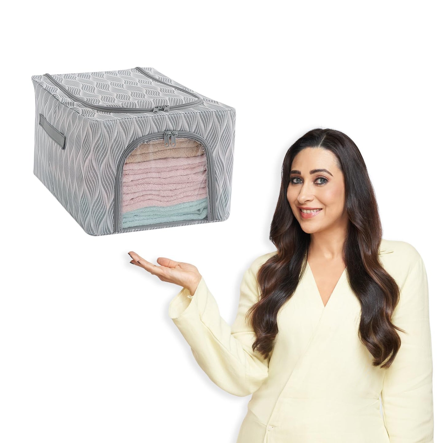 Sturdy, Stackable and Moisture Resistant Non-Woven Cloth Organiser for Storage, Grey Leaves