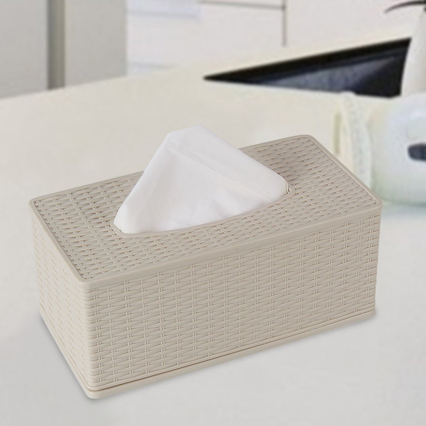 Buy stylish cream color plastic tissue box | HOKIPO