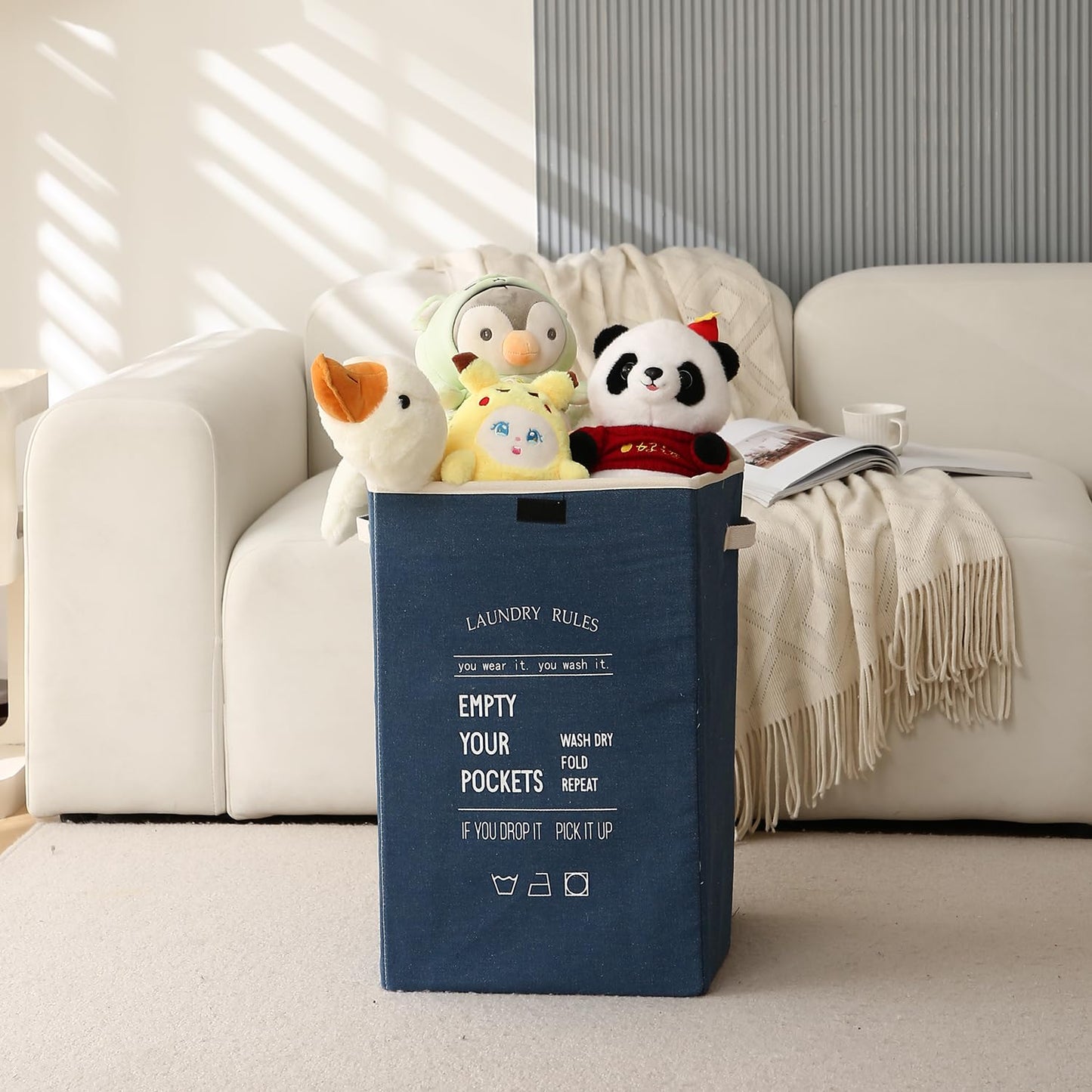 Foldable Laundry Basket for Clothes with Lid, Denim