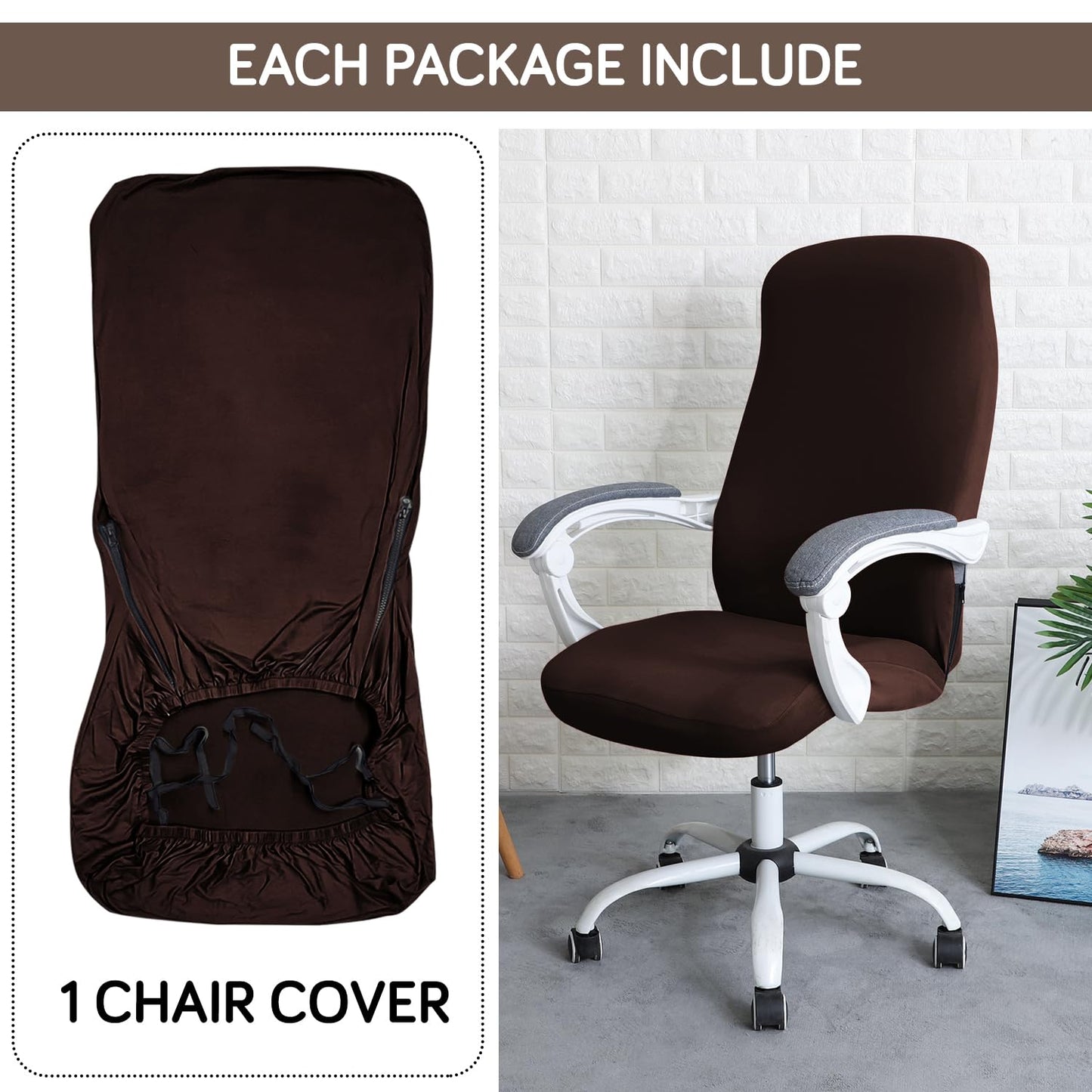 HOKIPO 140gsm Stretchable Office Chair Cover, Brown - Medium / Large