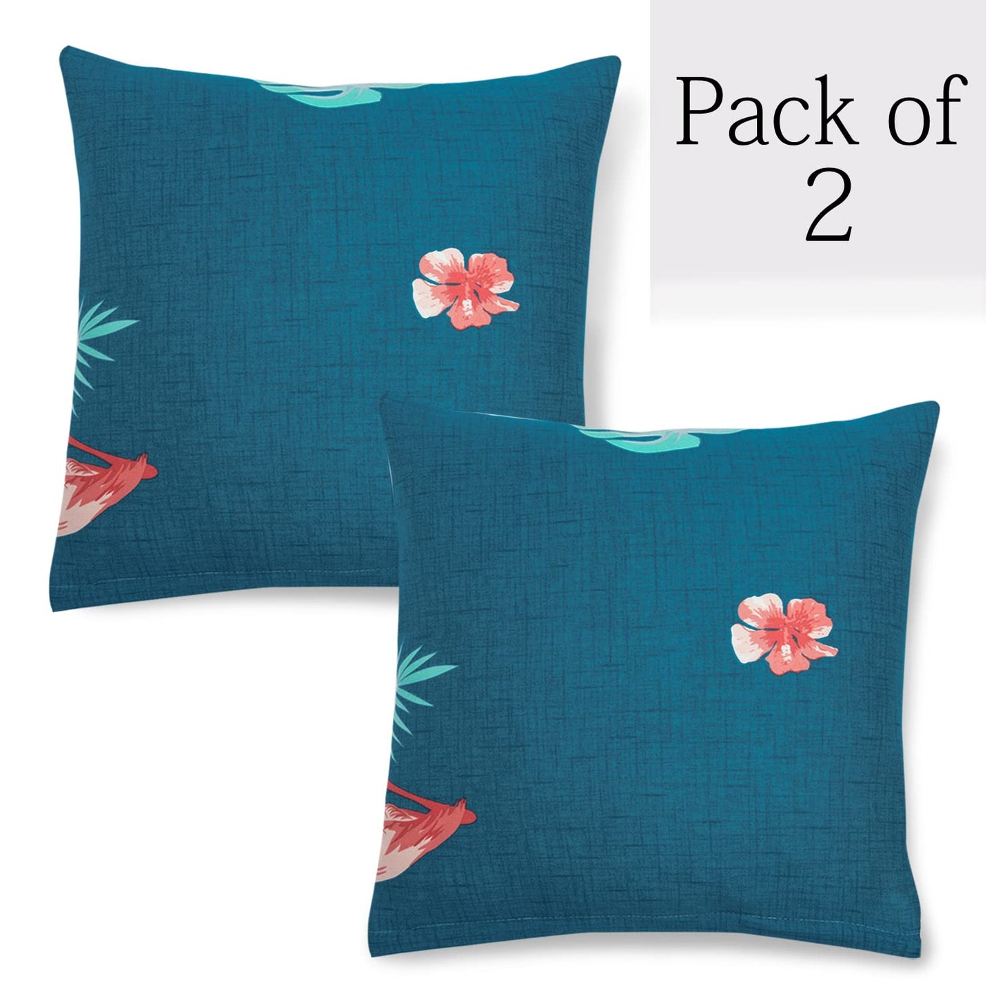 Teal Feather Floral Printed 16 by 16 zippered square sofa pillow covers Set of 2