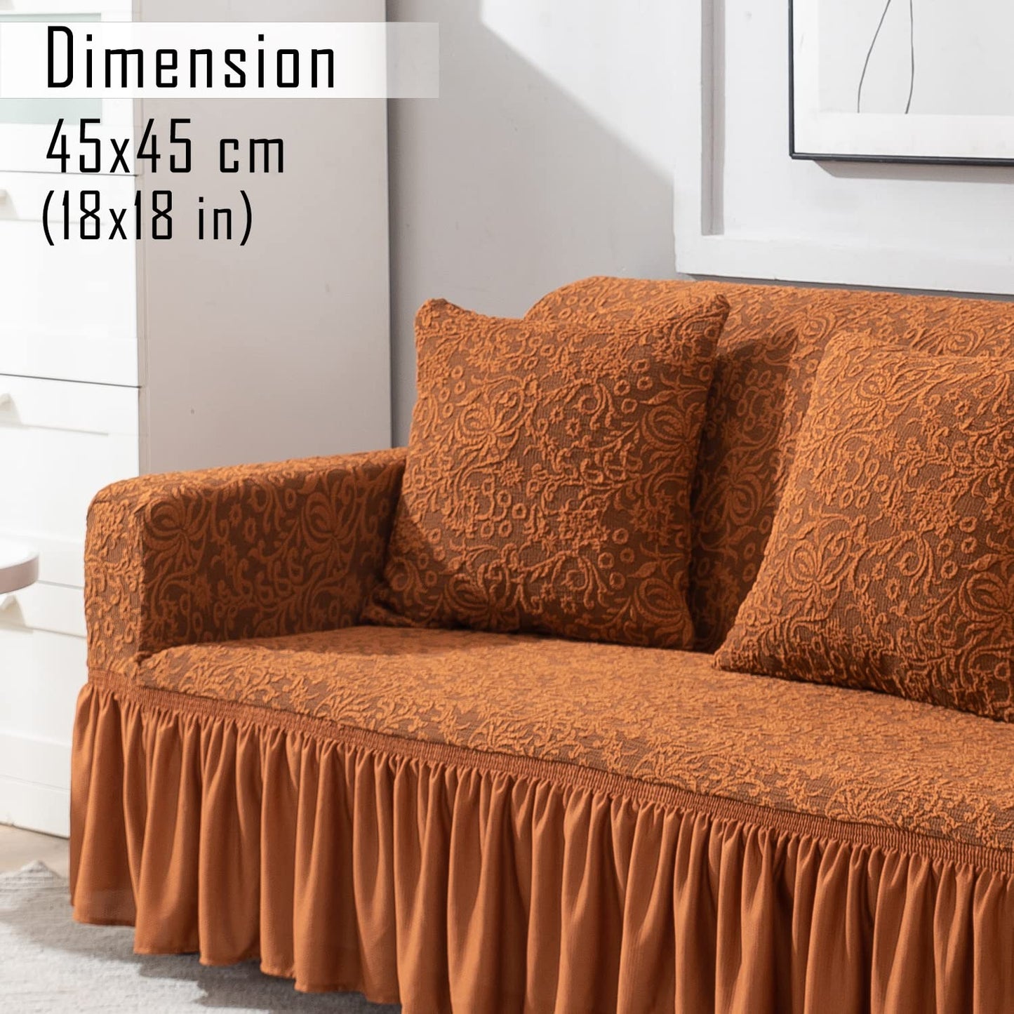 Buy Caramel Brown Colour Woven Jacquard Zippered Square Sofa Pillow Cover Online - Best for sofa or chair Pillows