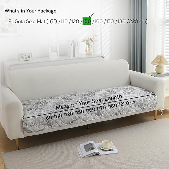 Quilted, Waterproof and Anti-Slip Sofa Cover Mat, Abstract Pale Grey