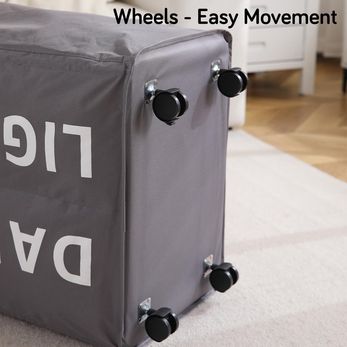 Large Laundry Basket Foldable Hamper With Wheels, Grey