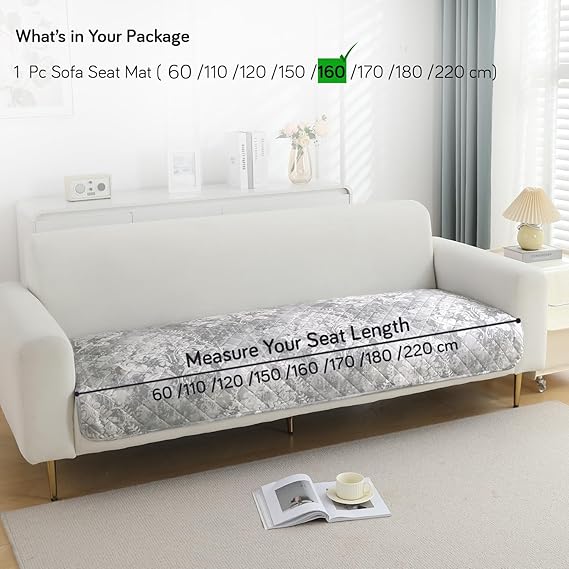 HOKIPO Quilted, Waterproof and Anti-Slip Sofa Cover Mat, Motifs Cloud Grey