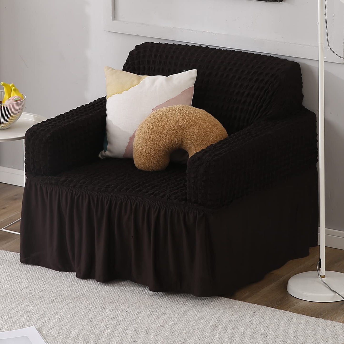 Dark Chocolate Single seater Elastic Turkish Bubble Frill sofa cover set