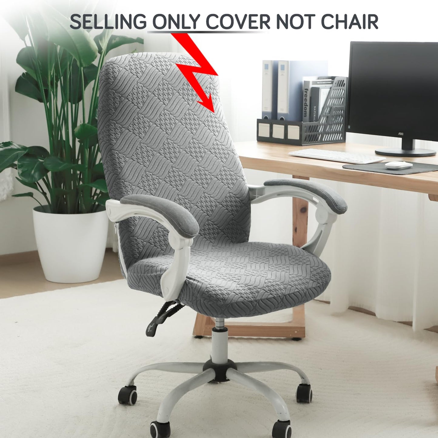 170GSM Stretchable Jacquard Office Chair Cover, Light Grey